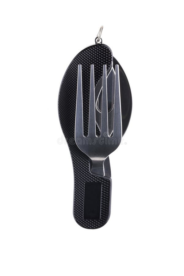 Hight quality black eating utensil multi-tool unfolded stock images