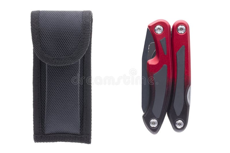 Hight quality black and red multi-tool with case royalty free stock photos