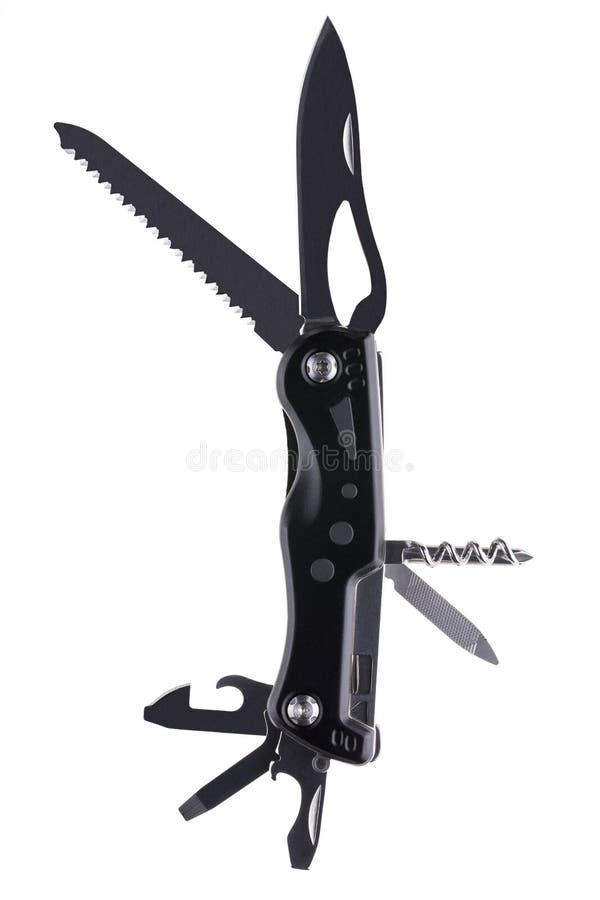 Hight quality black stylish brutal multitool unfolded stock photos