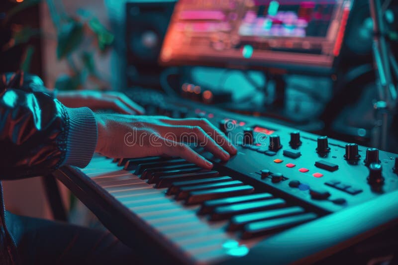 într-un studio de înaltă tehnologie, un producător de muzică folosește echipament avansat pentru a crea sunete inovatoare Aig62 royalty free stock image