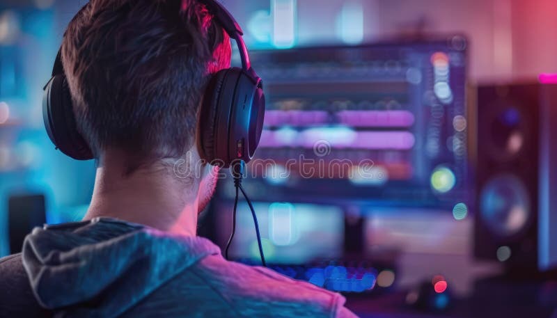 într-un studio de înaltă tehnologie, un producător de muzică folosește echipament avansat pentru a crea sunete inovatoare Aig62 royalty free stock image