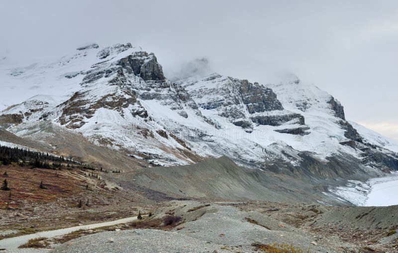 Highway through the Canadian Rockies along the Icefields Parkway between Banff and Jasper