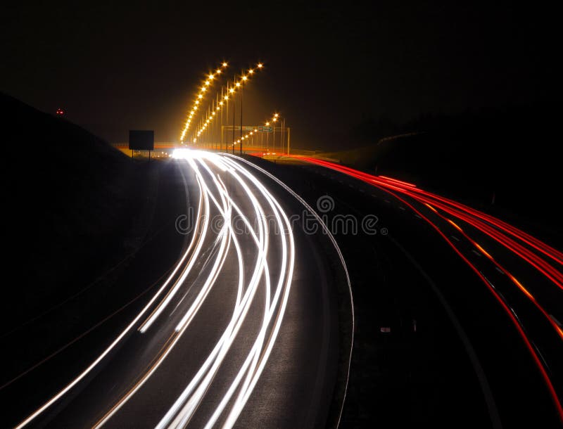Highway with Car Lights Trails Stock Photo Image of nighttime, road