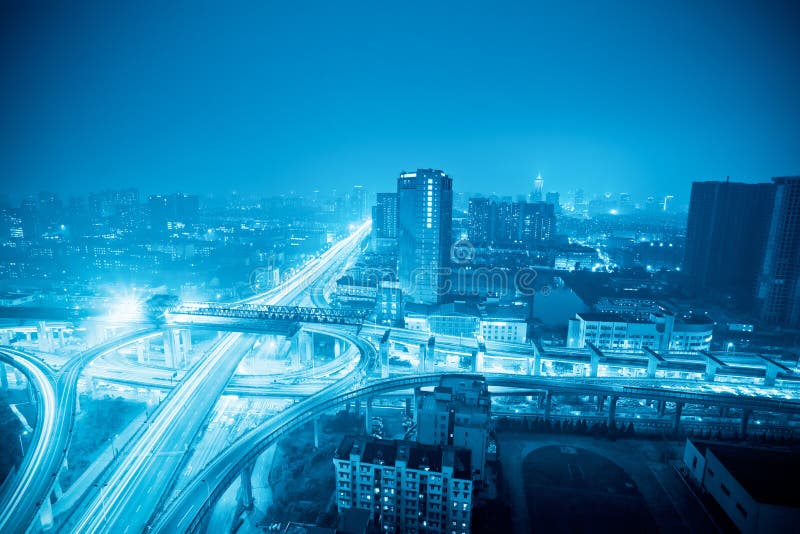 Highway in city at night