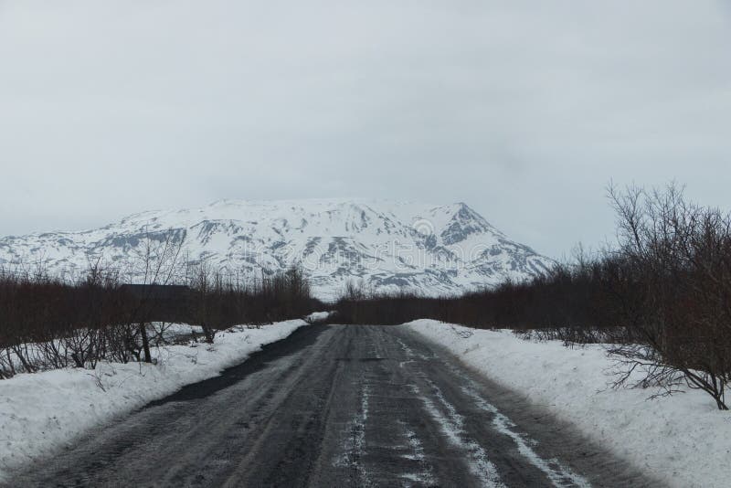 Highway 1 Iceland Clear Road Covered In Winterring Road Route 1 In
