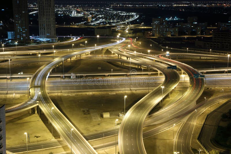 Highway intersection at night stock photo Highway intersection at night stock photo
