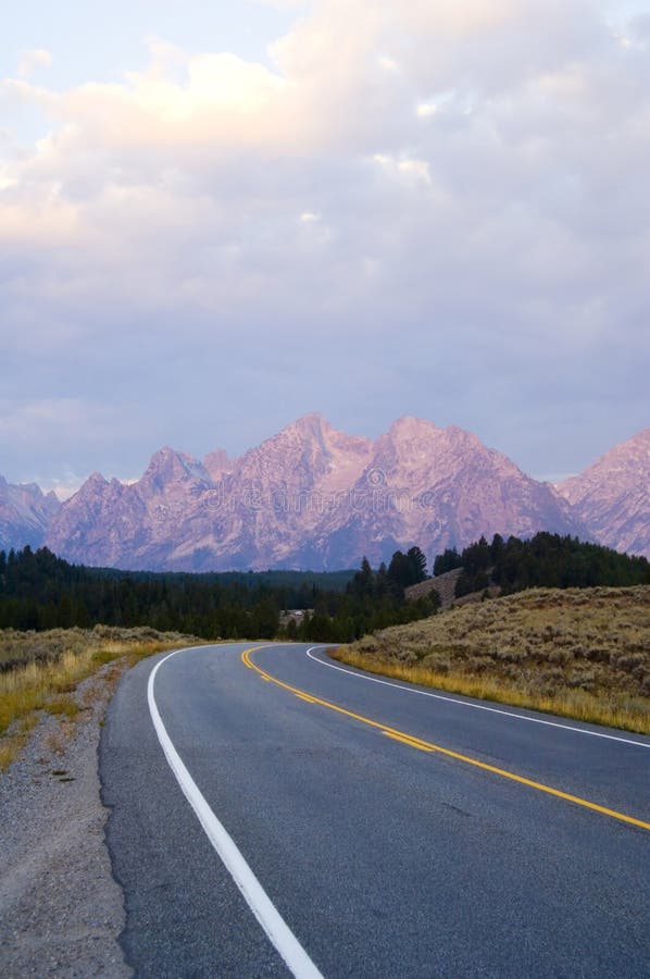 Highway and mountains in morning light