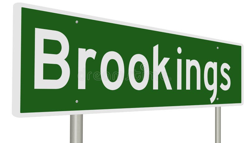 A 3d computer rendering of a green highway sign for Brookings. A 3d computer rendering of a green highway sign for Brookings