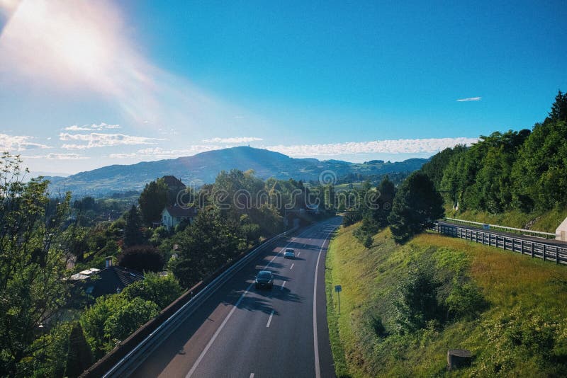 Highway in Switzerland near lake Geneva.