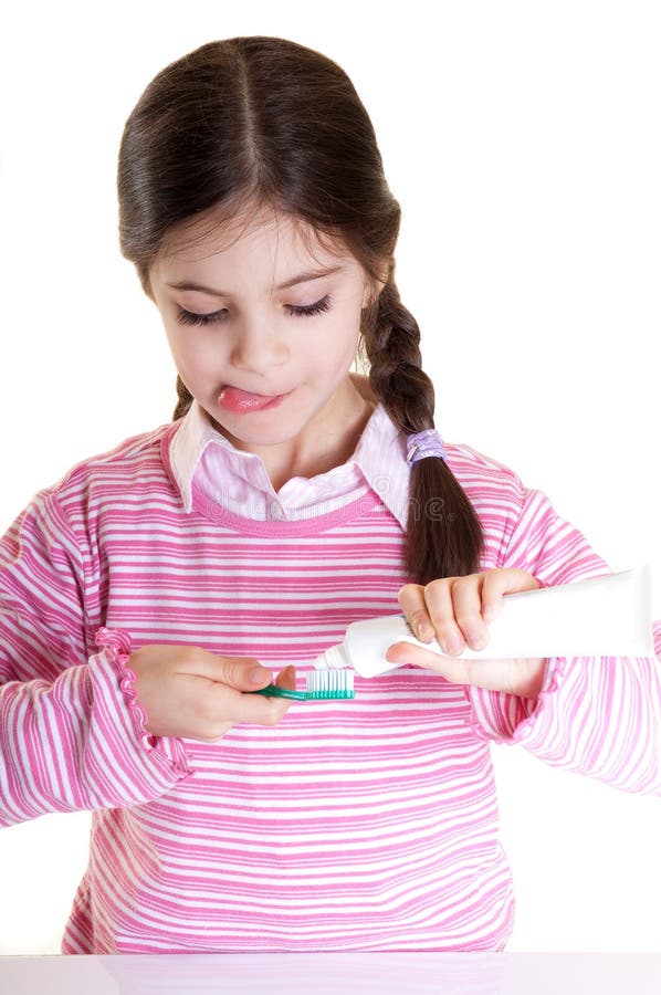 Oral hygiene for child on white background. Oral hygiene for child on white background