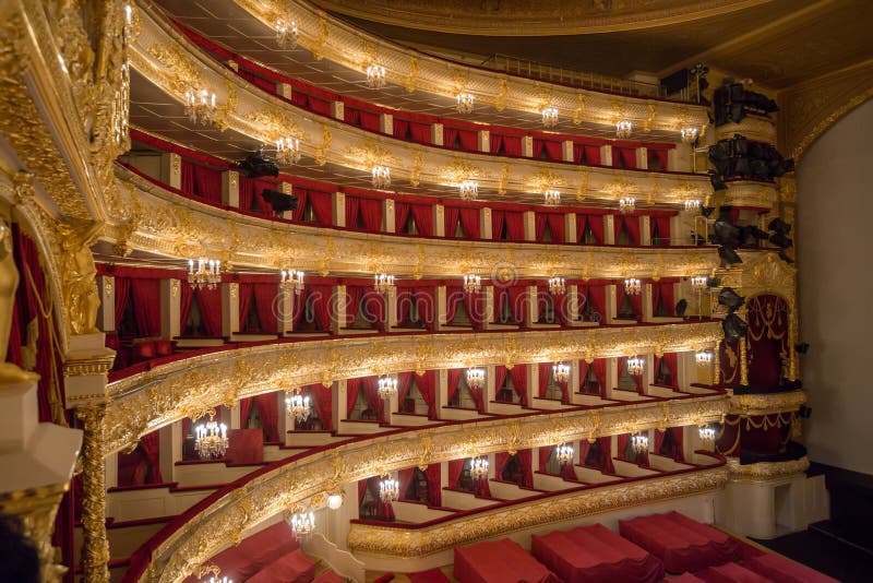 MOSCOW,RUSSIA-Augus t 09: The Bolshoi Theatre a historic theatre of ballet and opera in Moscow, Russia,the interior auditorium by architect Alberto Cavos in 1895. on August 09,2013 in Moscow,Russia. MOSCOW,RUSSIA-Augus t 09: The Bolshoi Theatre a historic theatre of ballet and opera in Moscow, Russia,the interior auditorium by architect Alberto Cavos in 1895. on August 09,2013 in Moscow,Russia