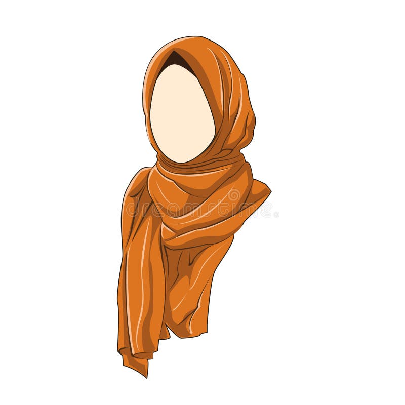 Hijab Muslimah Vector  Orange Color Stock Vector  
