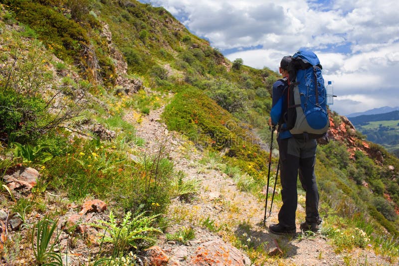 Hiking Young Person in Mountains - Relax Scene Stock Photo - Image of ...