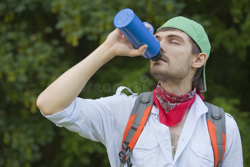 Hiker drinking water