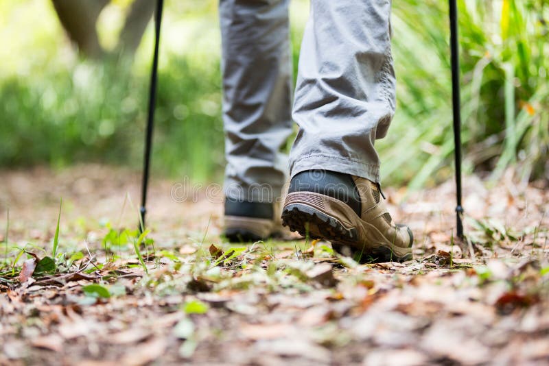 Hiker Feet S Standing with Hiking Pole Stock Image Image of adventure, happiness 78649889