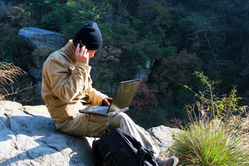 Hiker and laptop