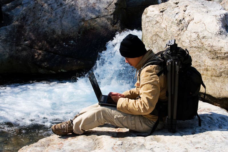 Hiker with laptop