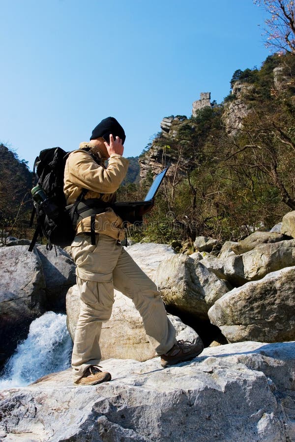 Hiker with laptop