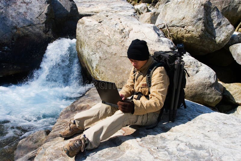 Hiker with laptop