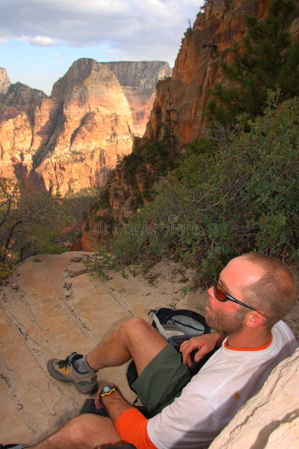 Hiker resting in mountains