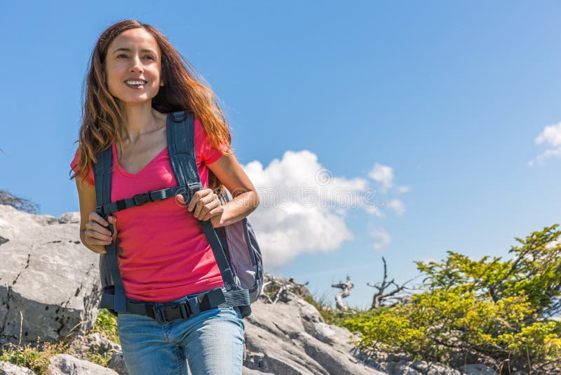Woman Hiker on a Rock stock photo. Image of active, hiking - 11442404