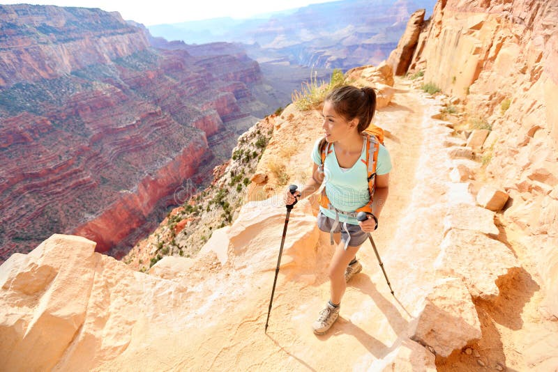 Hiker woman hiking in Grand Canyon royalty free stock photography Hiker woman hiking in Grand Canyon royalty free stock photography