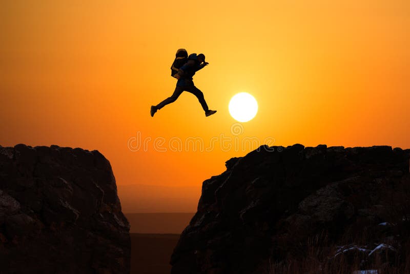 Hikers jumping