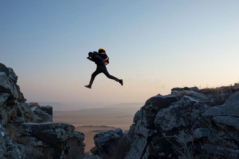 Hikers jumping