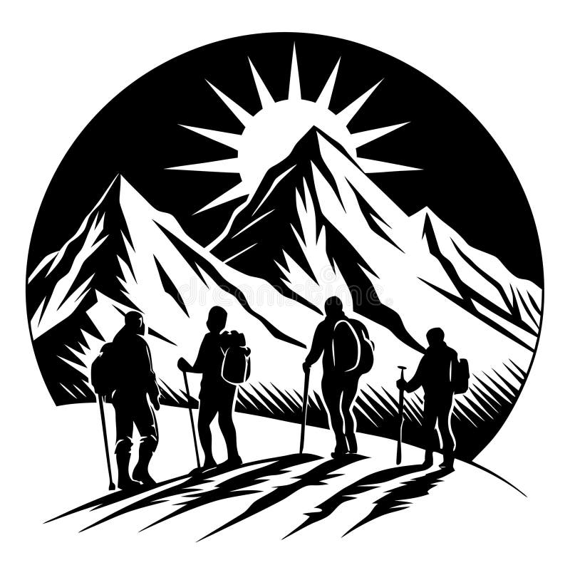 Hiking adventure mountain peak vector illustration stock illustration