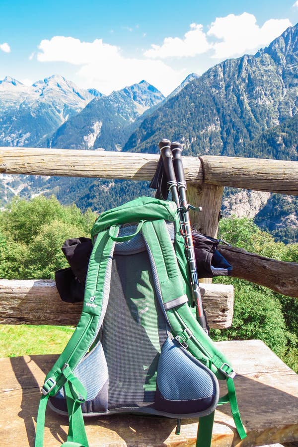 A Hiking Backpack on a Bench Stock Photo - Image of extreme, high ...