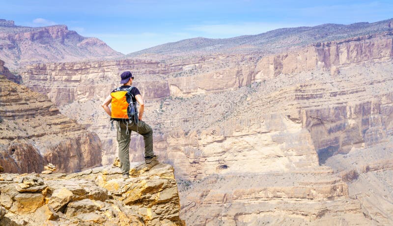 Hiking on Balkony Walk trail in Jebel Shams, Oman