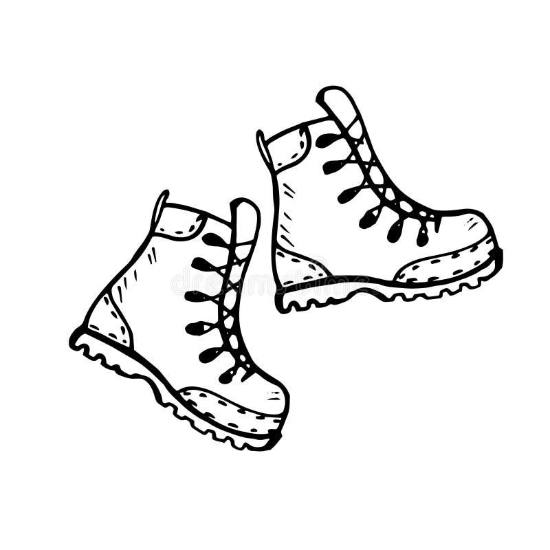 Hiking boots hand drawn stock vector 