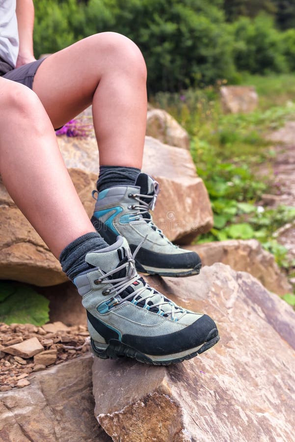 Hiking Boots on Woman Feets are Standing in Swamp Stock Photo - Image ...