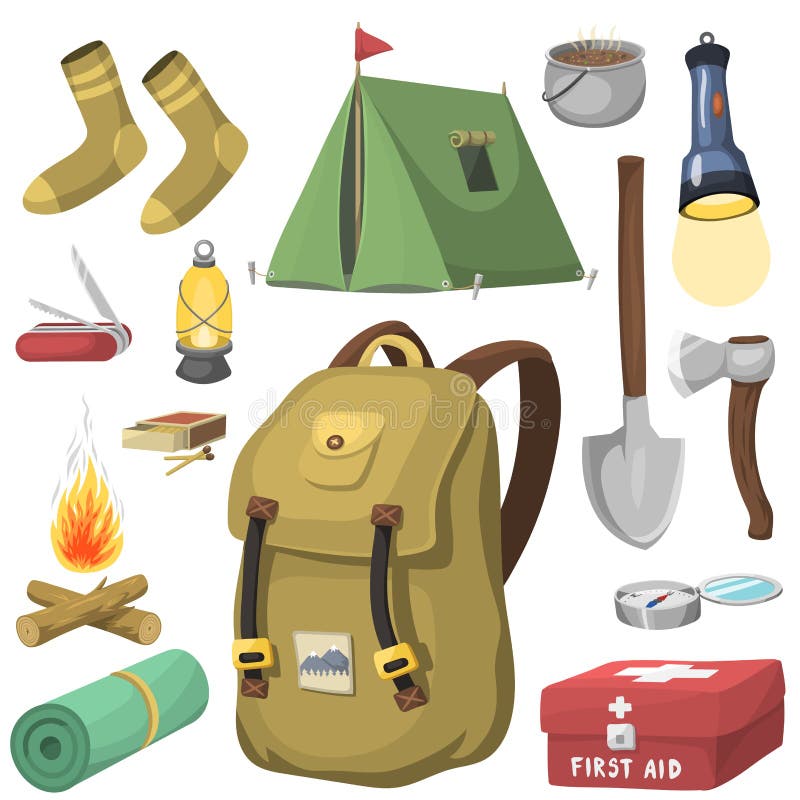 https://thumbs.dreamstime.com/b/hiking-camping-equipment-base-camp-gear-accessories-outdoor-cartoon-travel-vector-illustration-icon-hike-elements-journey-89737852.jpg