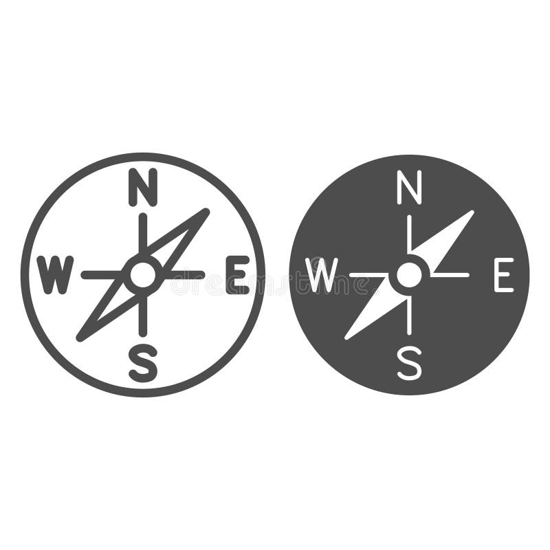 Hiking compass line and solid icon, eco tourism concept. Vector graphics. Compass navigation sign on white background royalty free illustration