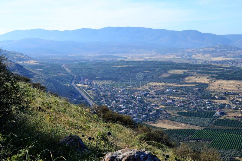 Hiking Jesus Trail Beautiful View Of Mt Arbel In Countryside Of