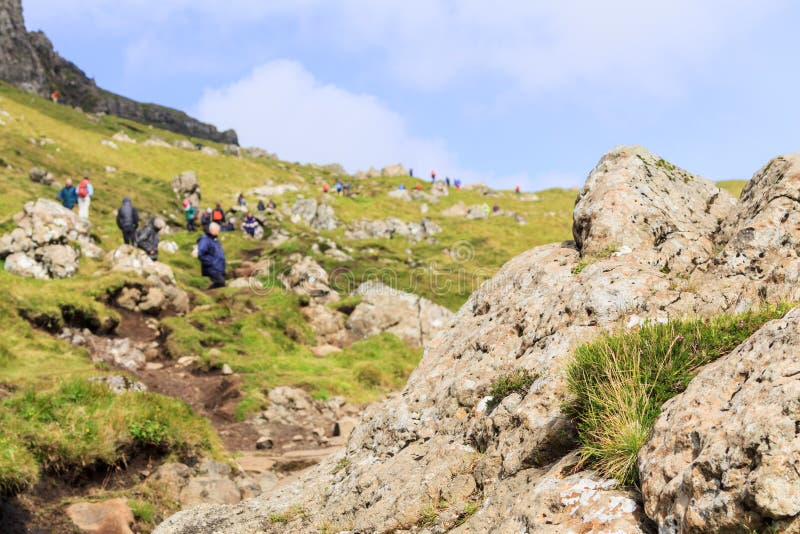 Hiking scene on a hill stock images Hiking scene on a hill stock images