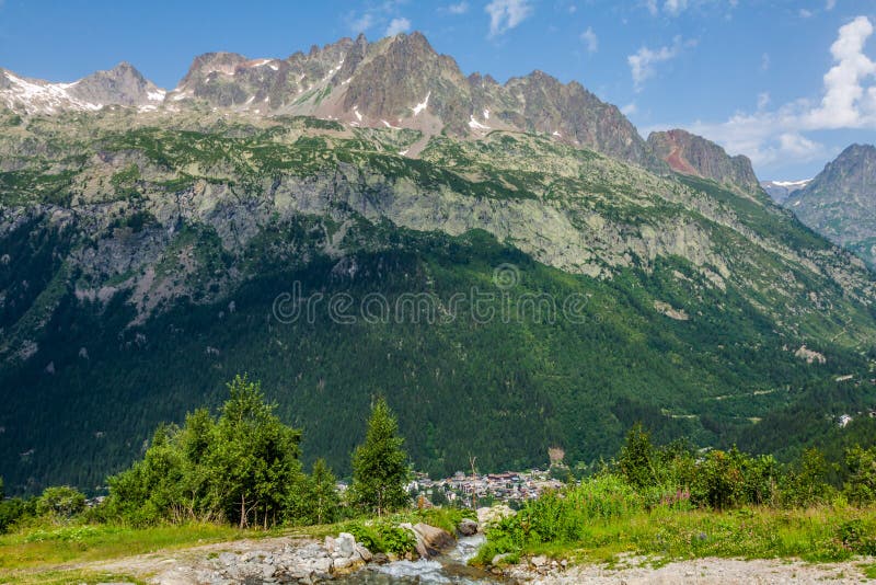 Hiking to Argentiere glacier with the view on the massif des Aiguilles Rouges in French Alps royalty free stock photo Hiking to Argentiere glacier with the view on the massif des Aiguilles Rouges in French Alps royalty free stock photo