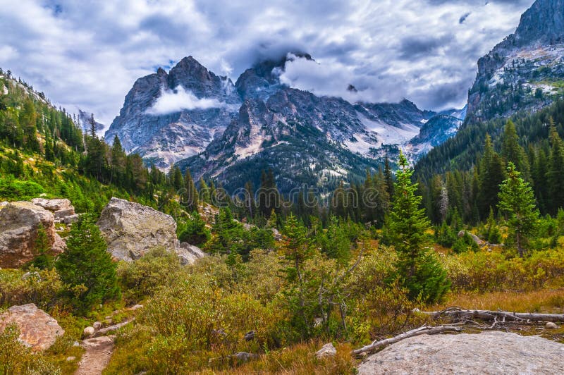 Hiking Trail in the Cascade Canyon - Grand Teton National Park Stock ...