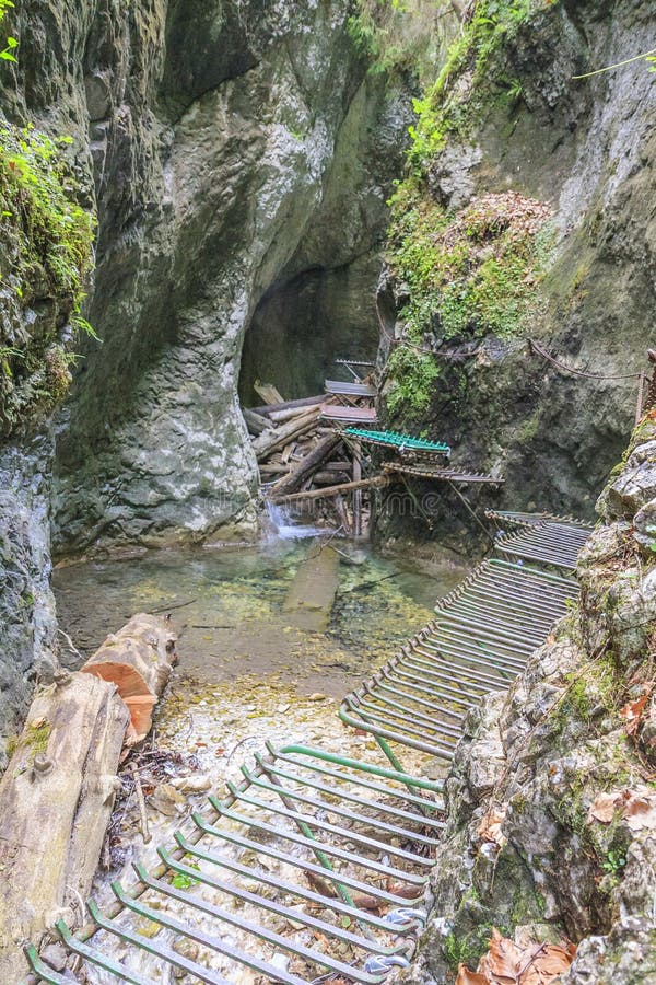 Hiking trail to the Obrovski waterfall in Slovak Paradise, Slovakia