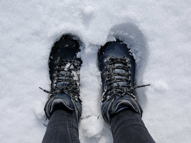 Winter Hiking Shoe and Footprint on the Snow Stock Image Image of