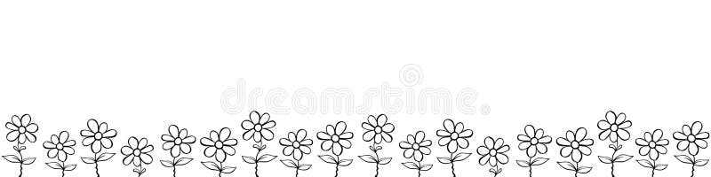 Hilera De Flores Contorno En Garabato De Dibujos Animados. Vector Dibujado  a Mano Fondo De Primavera Aislado. Borde Inferior Horiz Ilustración del  Vector - Ilustración de vacaciones, saludo: 218678734