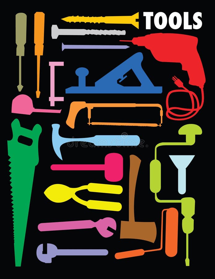 Vector collection of colored tools. Vector collection of colored tools