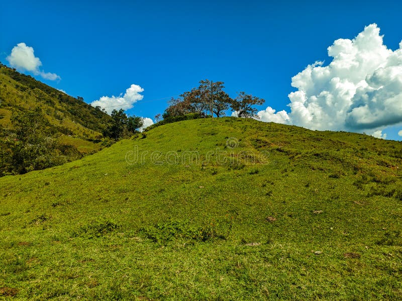 Hill with green grass and a beautiful blue sky