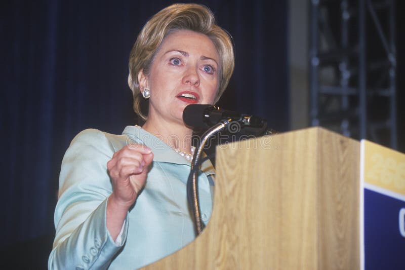 Hillary Rodham Clinton, speaks at the National Caucus of Latino Delegates, at the 2000 Democratic Convention at the Staples Center