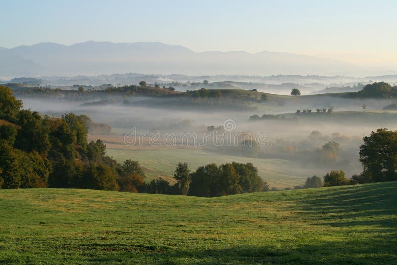 Hills and fog