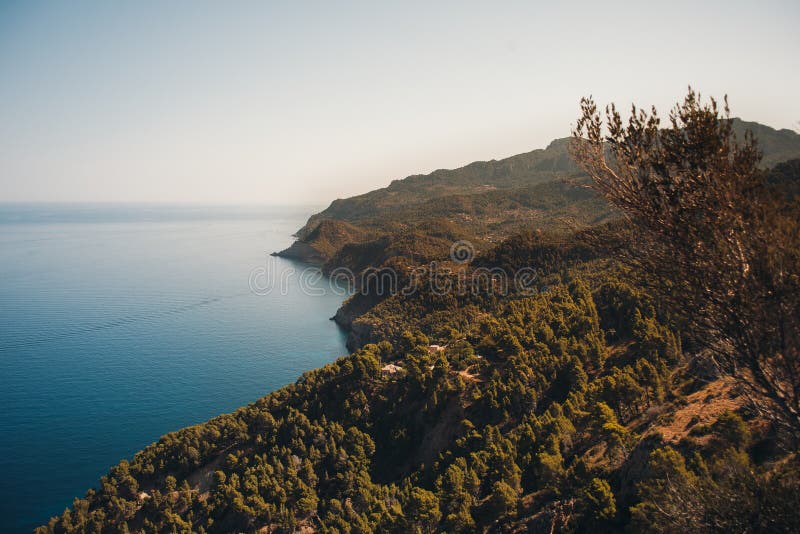 Hilly and wild coast of Majorca. summer scenery. Selective focus