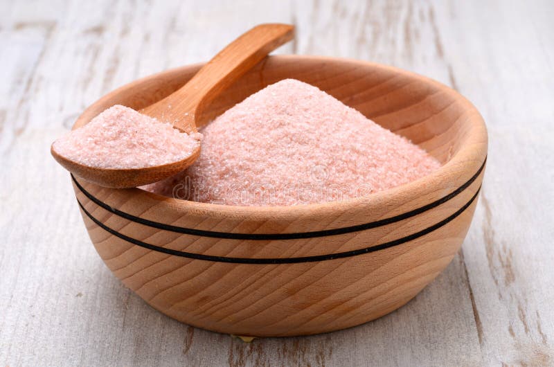 Himalayan pink crystal salt stock photo