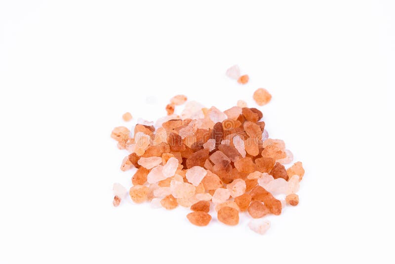 Himalayan Pink Rock Salt on White Background. Background of Salt