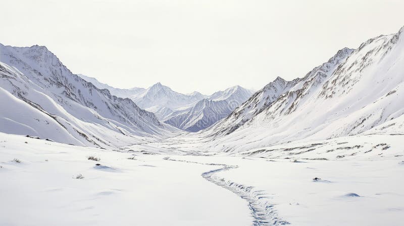 Himalayandalen med lindningsspak under starkt vinterljus stock illustrationer